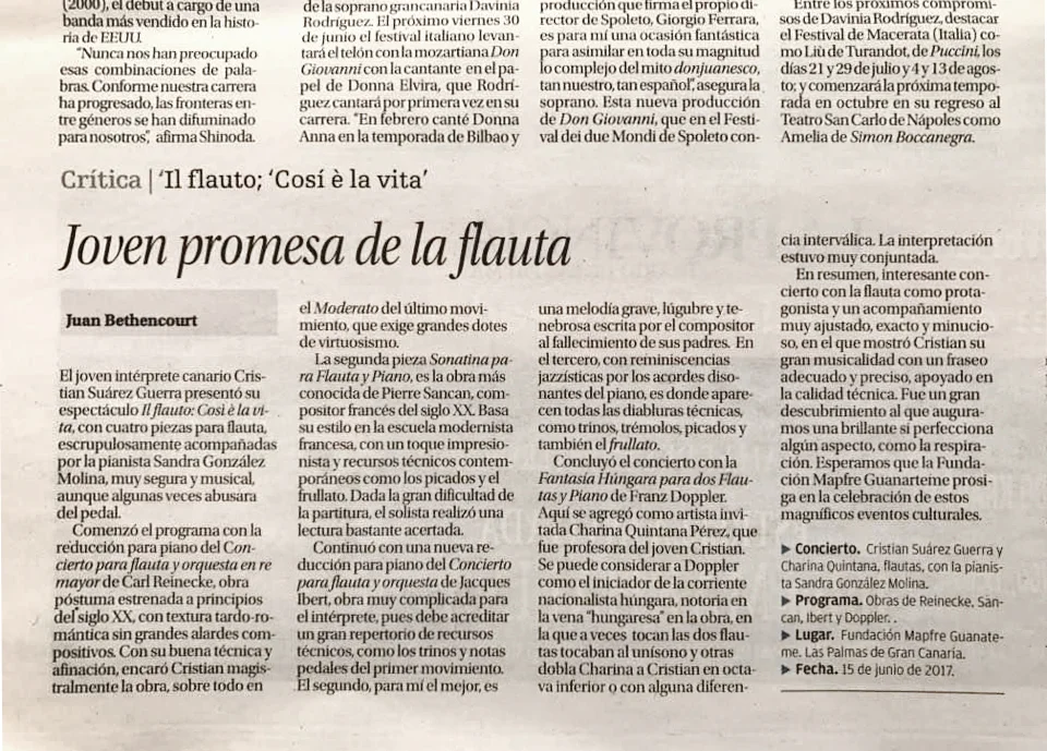 Recorte de prensa sobre Cristian Suárez Guerra